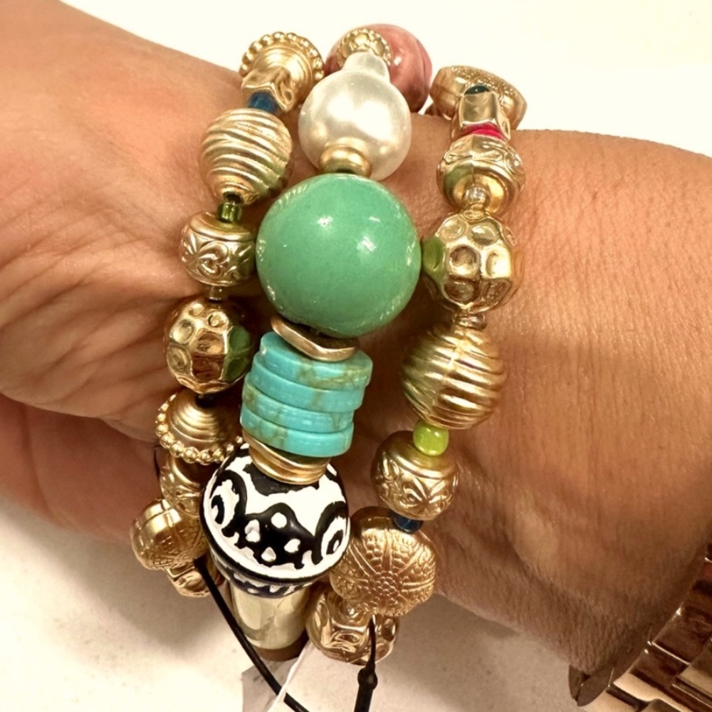 Chico's Gold and Red Beaded Bracelet! Easy to put on and off. Match every outfit